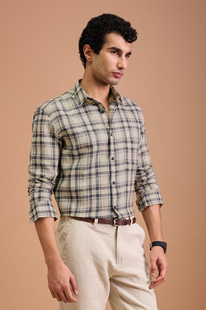 LENNOX- MENS PREMIUM COTTON BLEND BLACK CHECKED REGULAR FIT SHIRT