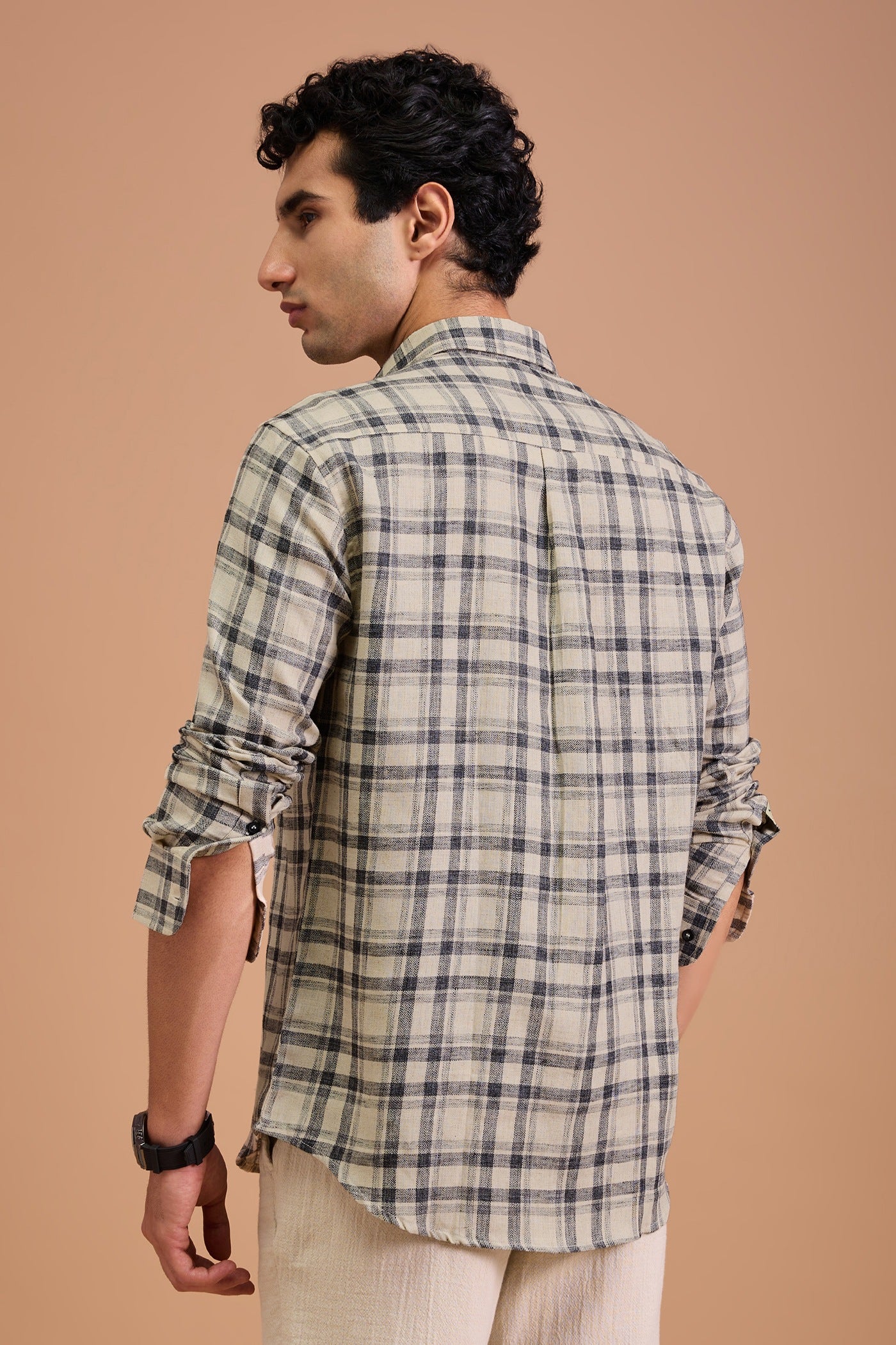 LENNOX- MENS PREMIUM COTTON BLEND BLACK CHECKED REGULAR FIT SHIRT