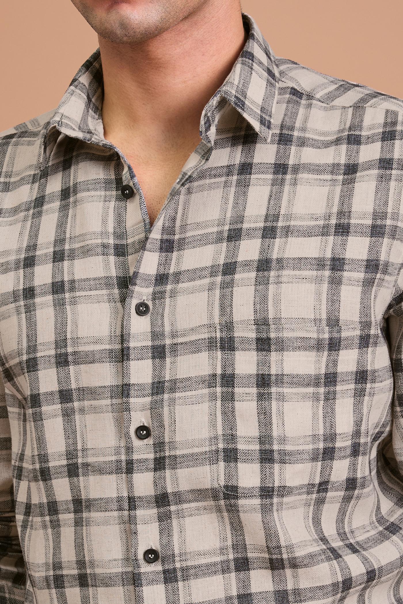 LENNOX- MENS PREMIUM COTTON BLEND BLACK CHECKED REGULAR FIT SHIRT