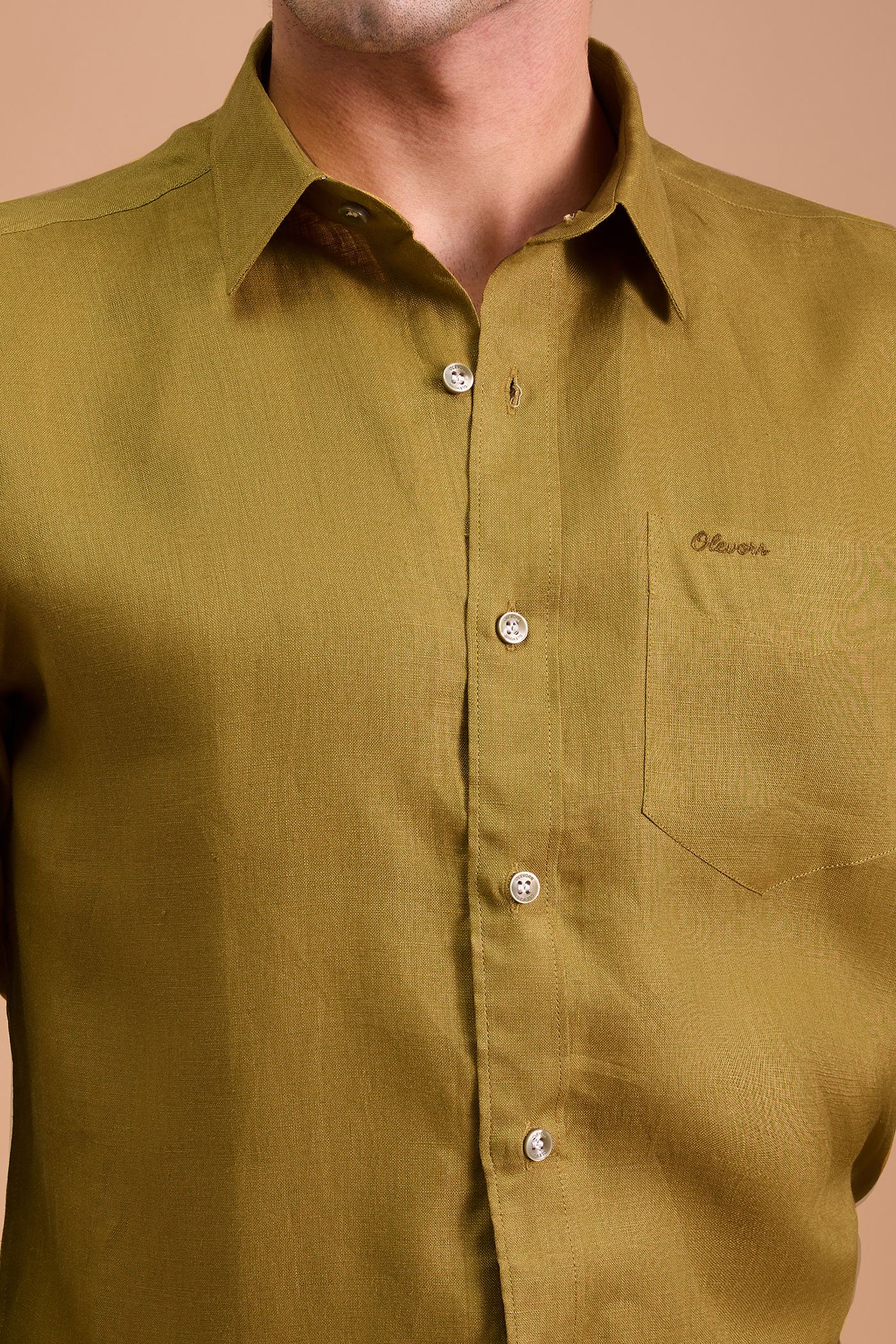 VRAIE- MENS PEMIUM LINEN GOLDEN YELLOW SOLID REGULAR FIT SHIRT