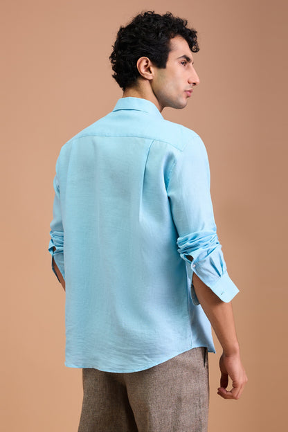 ARLO- MENS PREMIUM 100% LINEN LIGHT BLUE SOLID REGULAR FIT SHIRT