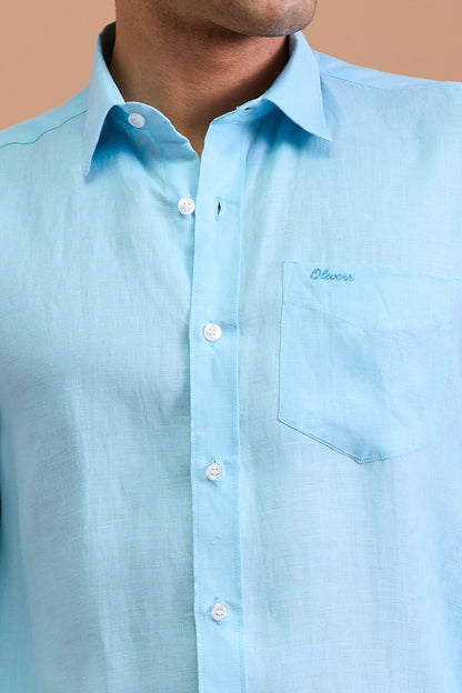 ARLO- MENS PREMIUM 100% LINEN LIGHT BLUE SOLID REGULAR FIT SHIRT