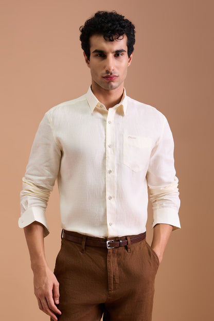 PALOMA- MENS PREMIUM LINEN IVORY SOLID REGULAR FIT SHIRT