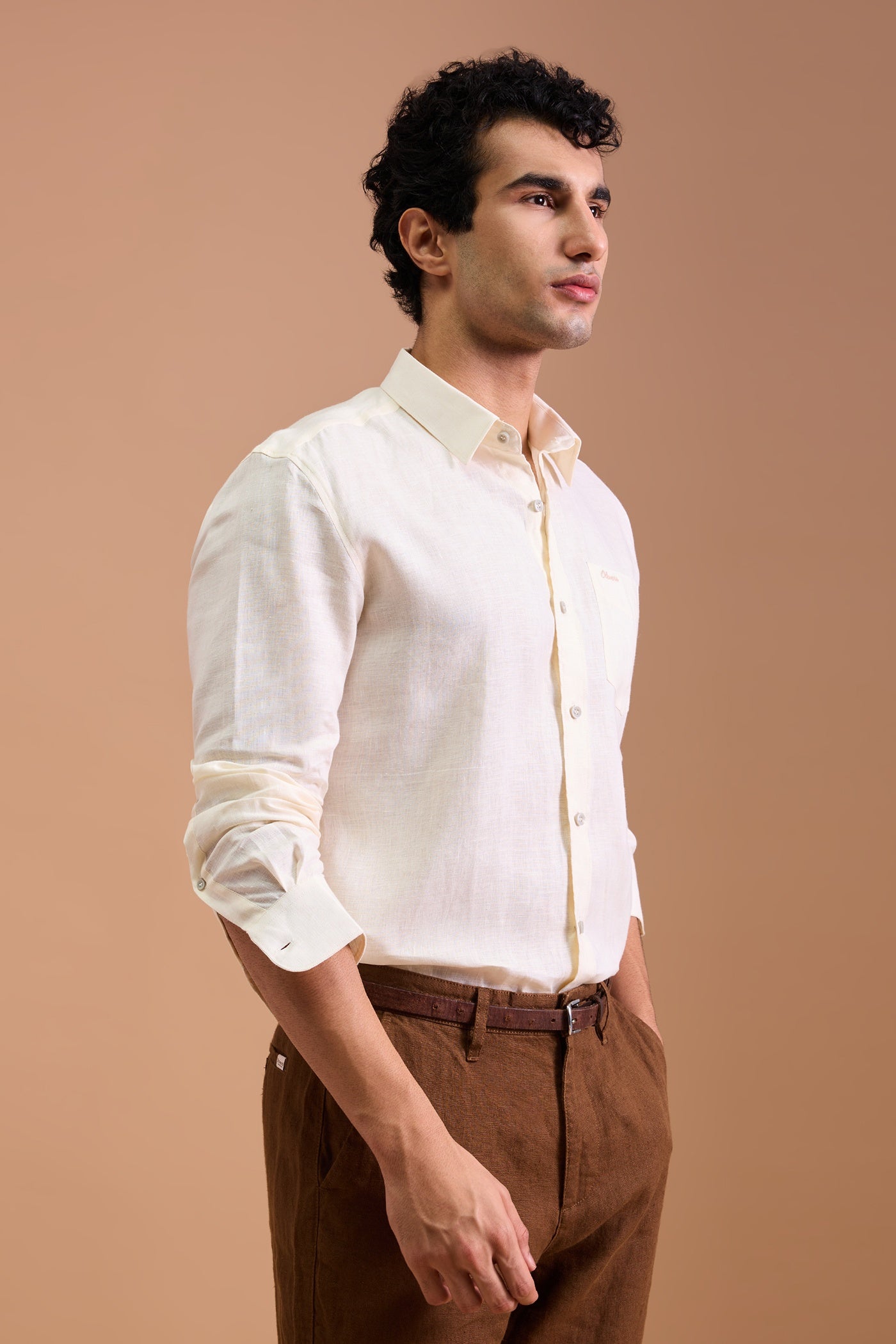 PALOMA- MENS PREMIUM LINEN IVORY SOLID REGULAR FIT SHIRT