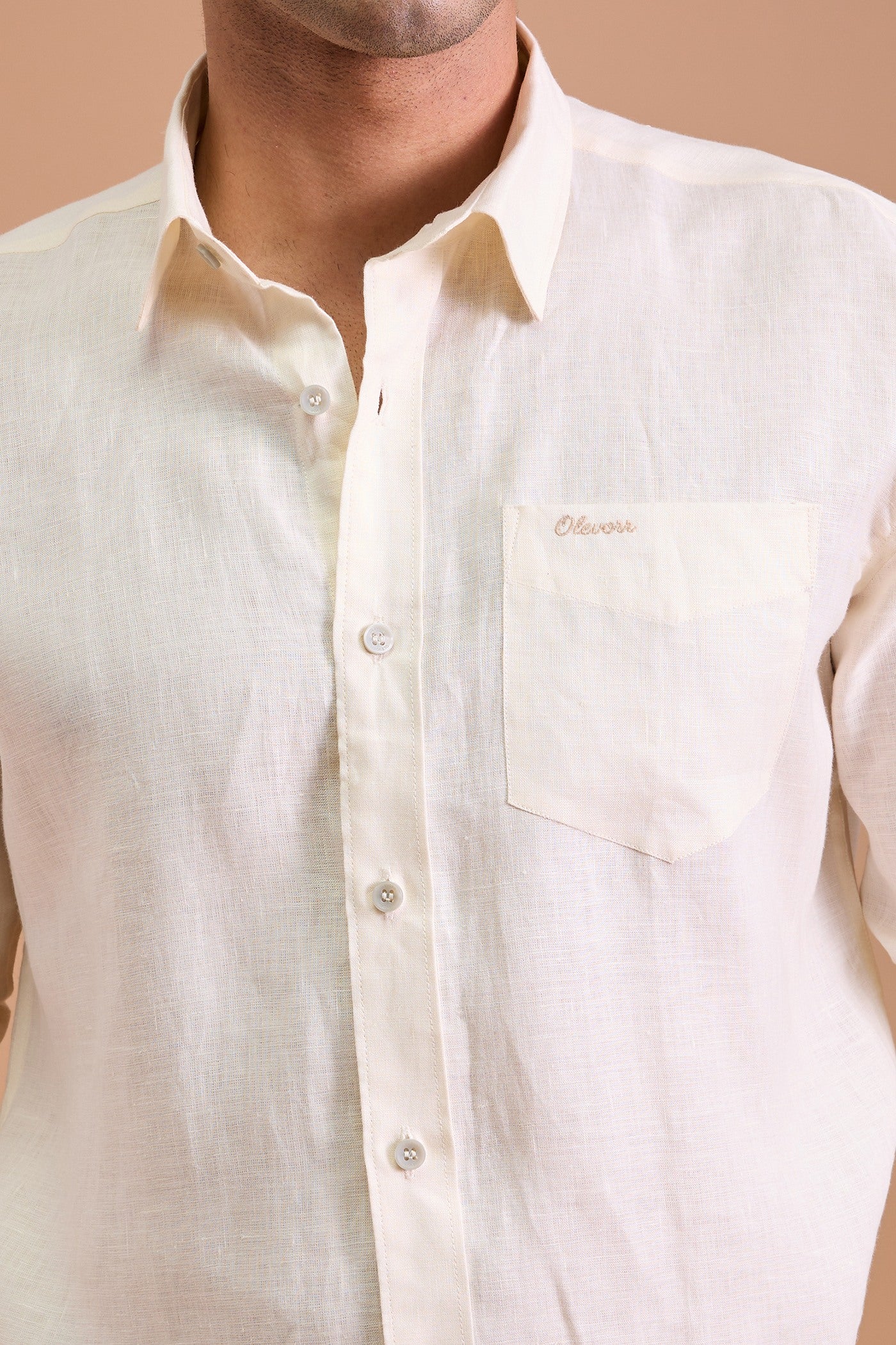 PALOMA- MENS PREMIUM LINEN IVORY SOLID REGULAR FIT SHIRT