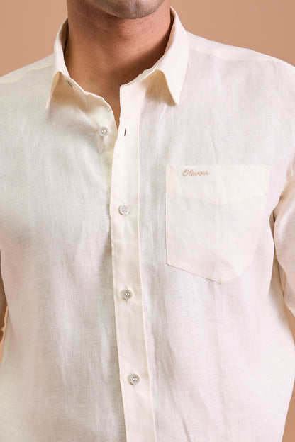 PALOMA- MENS PREMIUM LINEN IVORY SOLID REGULAR FIT SHIRT