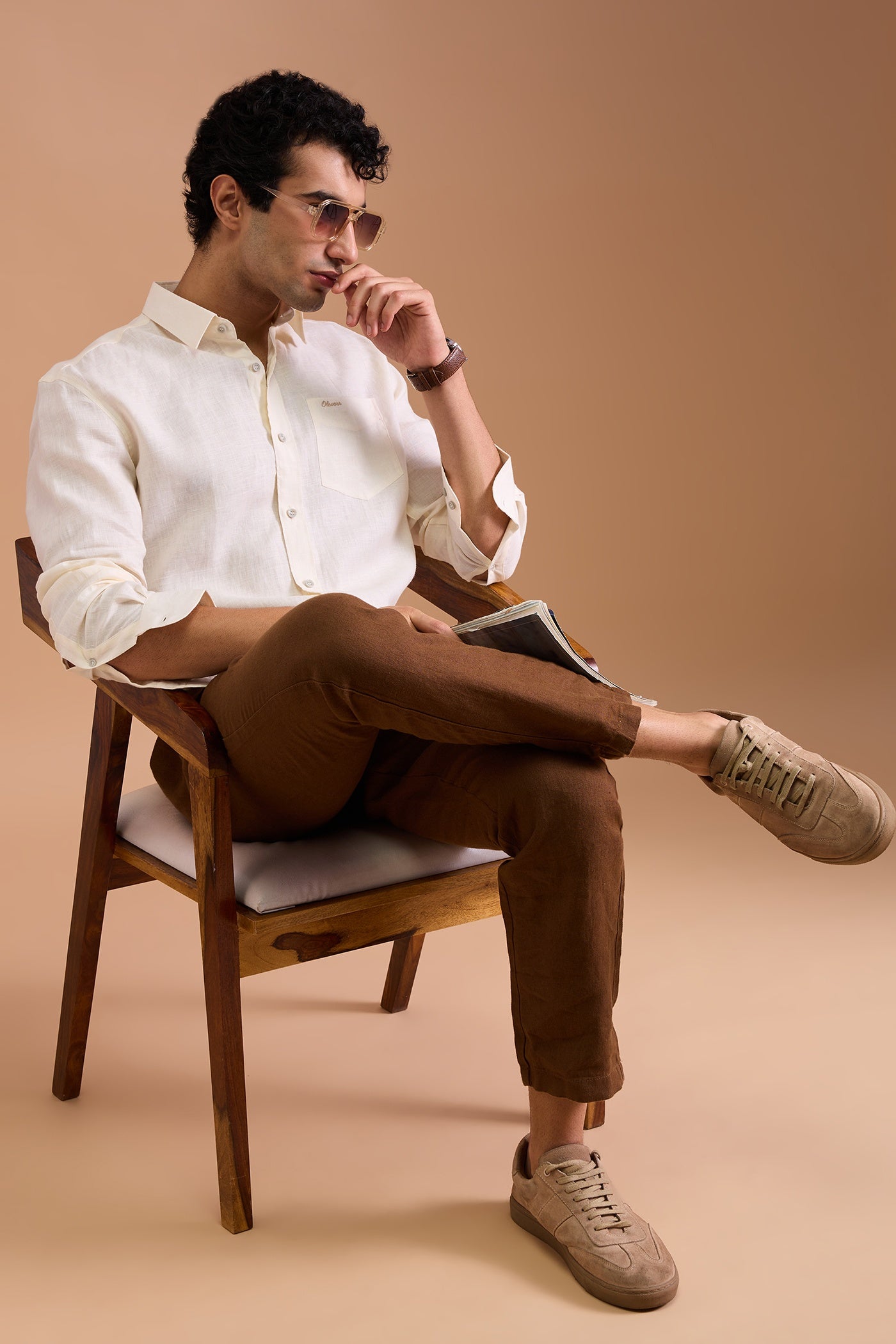 PALOMA- MENS PREMIUM LINEN IVORY SOLID REGULAR FIT SHIRT