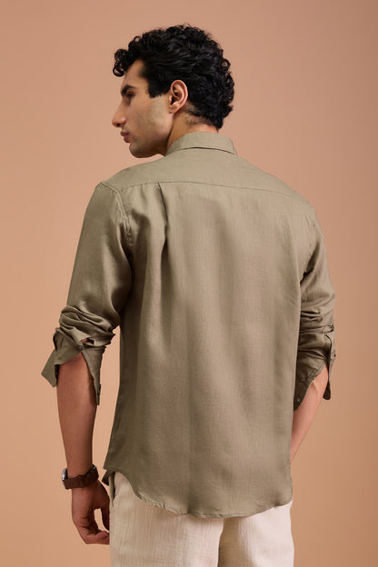 RIVA- MENS PREMIUM LINEN BROWN SOLID REGULAR FIT SHIRT