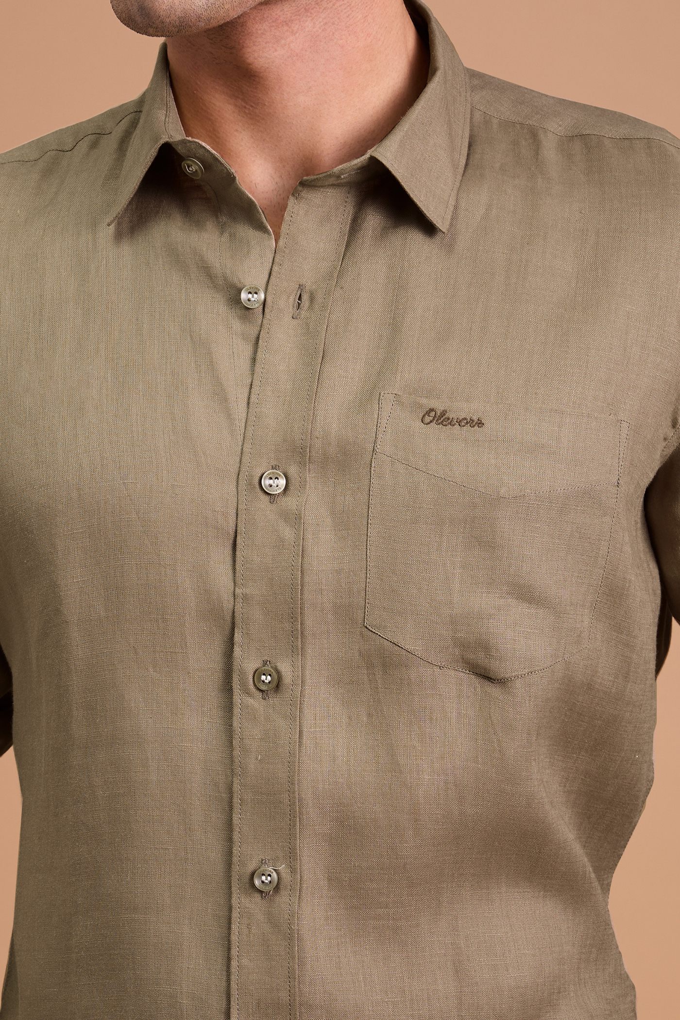 RIVA- MENS PREMIUM LINEN BROWN SOLID REGULAR FIT SHIRT