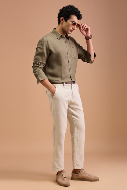 RIVA- MENS PREMIUM LINEN BROWN SOLID REGULAR FIT SHIRT