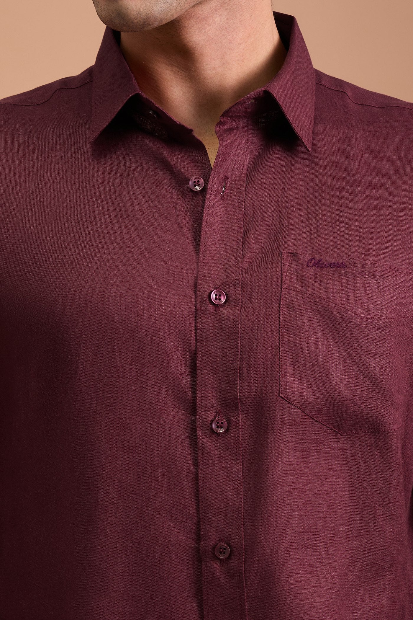 ROUX- MENS PREMIUM LINEN MAROON SOLID REGULAR FIT SHIRT
