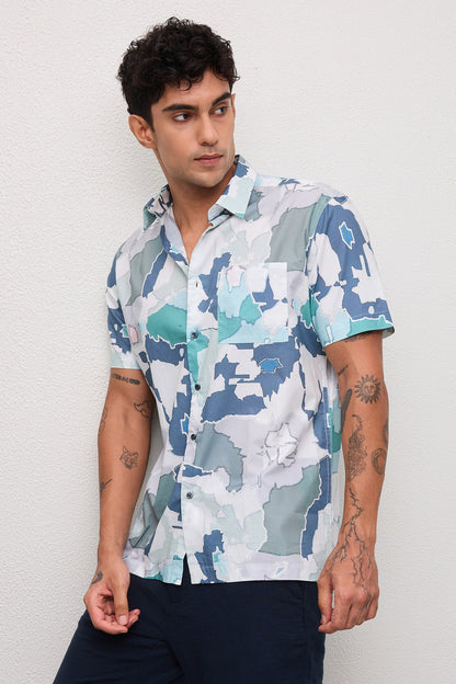 VERDON- MENS VERDN PREMIUM COTTON MULTICOLOR ABSTRACT PRINT REGULAR FIT SHIRT