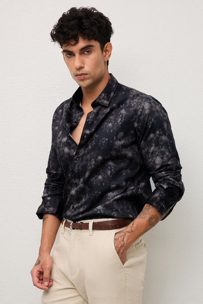 MOJAVE- MENS MOJAVE PREMIUM COTTON BLACK PRINTED CASUAL SLIM FIT SHIRT