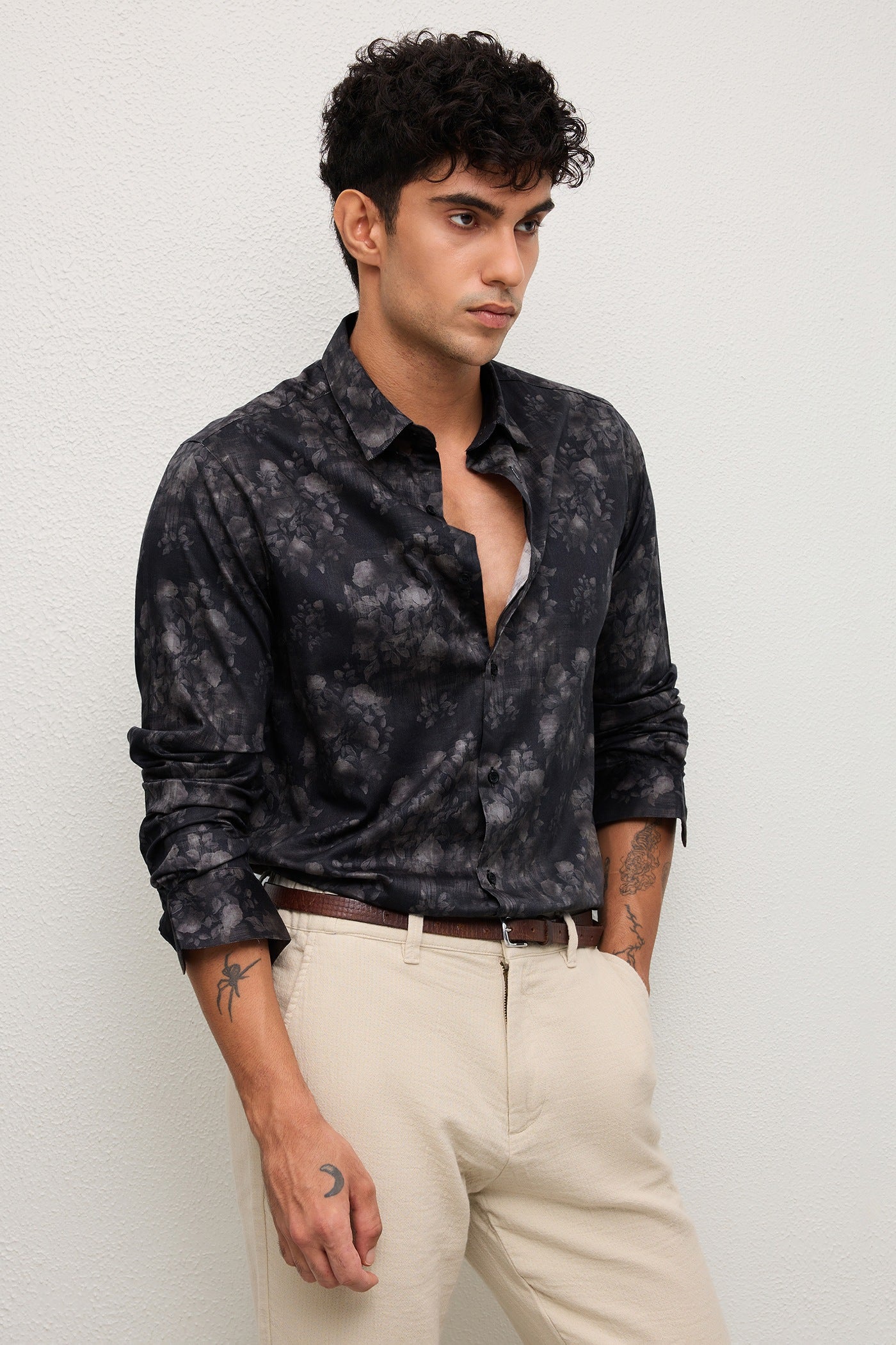 MOJAVE- MENS MOJAVE PREMIUM COTTON BLACK PRINTED CASUAL SLIM FIT SHIRT