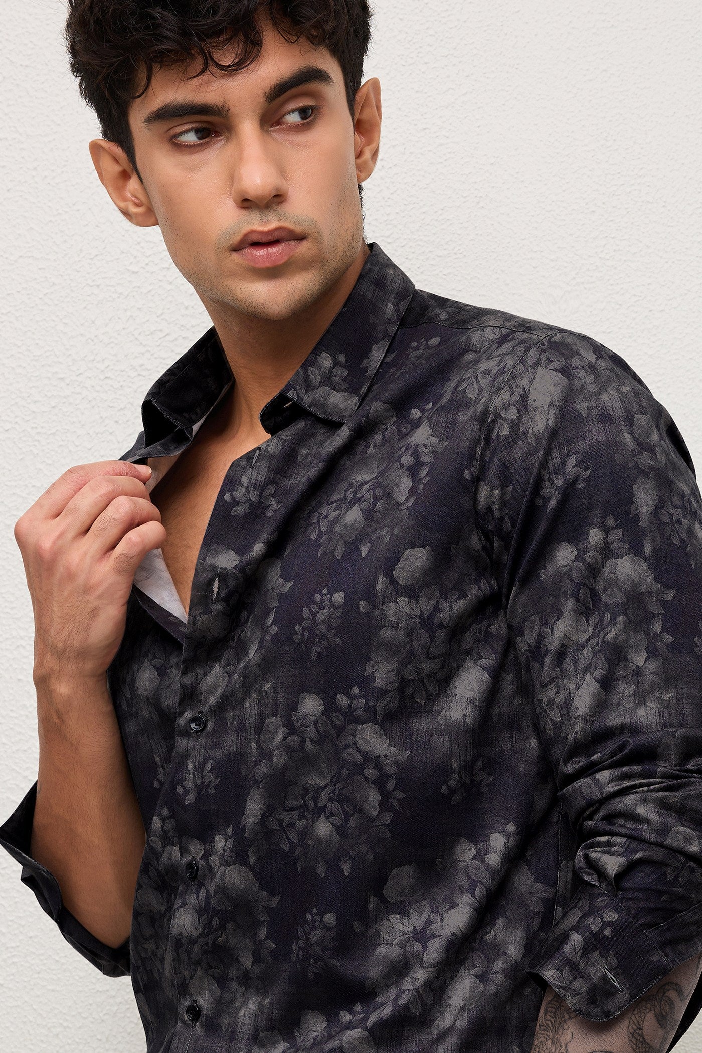 MOJAVE- MENS MOJAVE PREMIUM COTTON BLACK PRINTED CASUAL SLIM FIT SHIRT