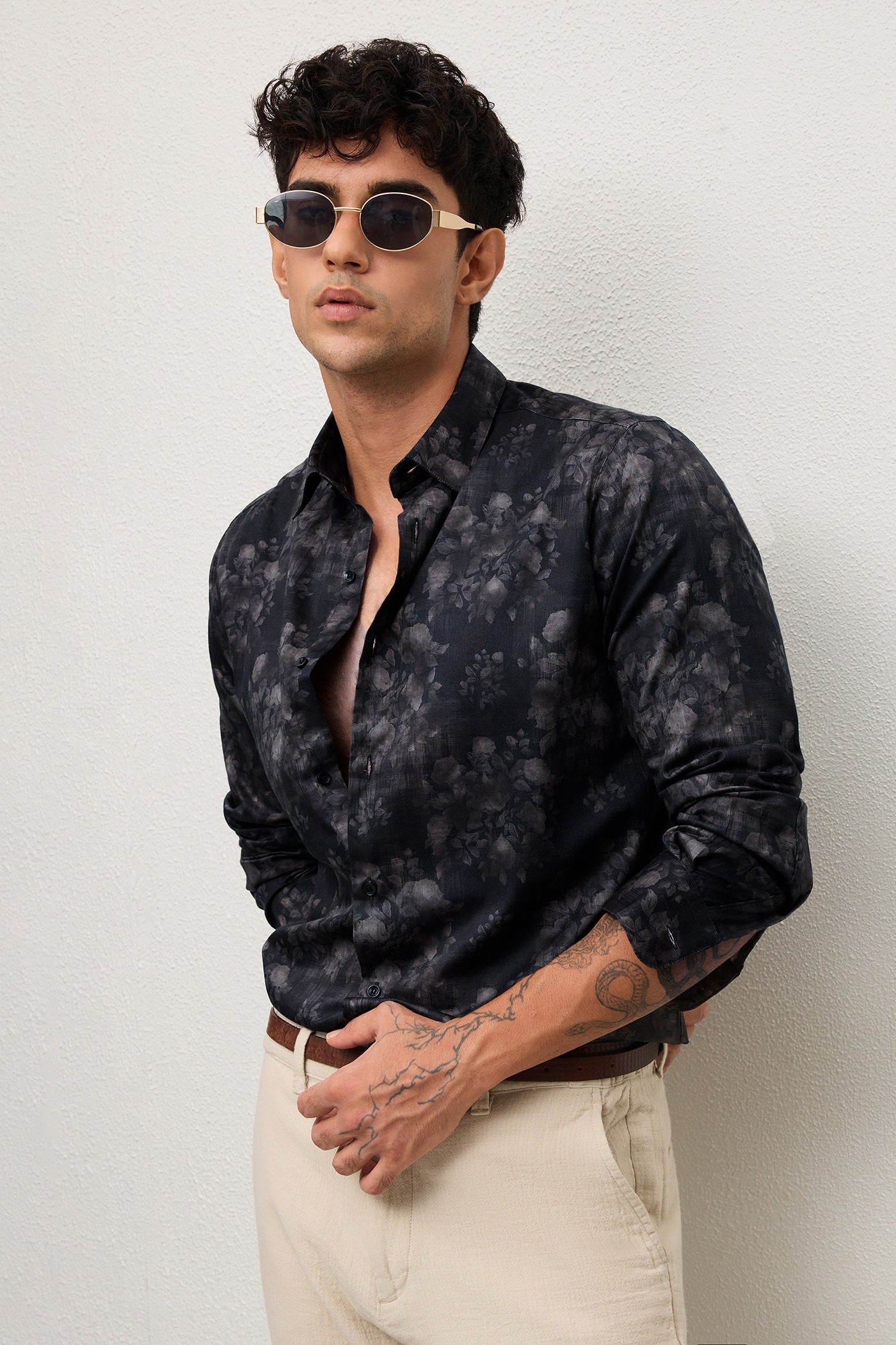 MOJAVE- MENS MOJAVE PREMIUM COTTON BLACK PRINTED CASUAL SLIM FIT SHIRT