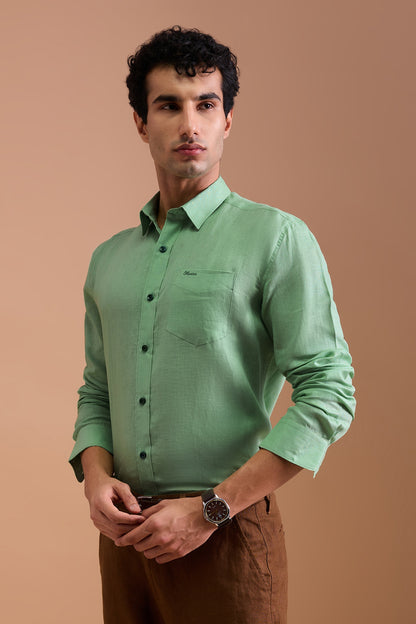 CERVO- MENS PREMIUM 100% LINEN MINT GREEN SOLID REGULAR FIT SHIRT