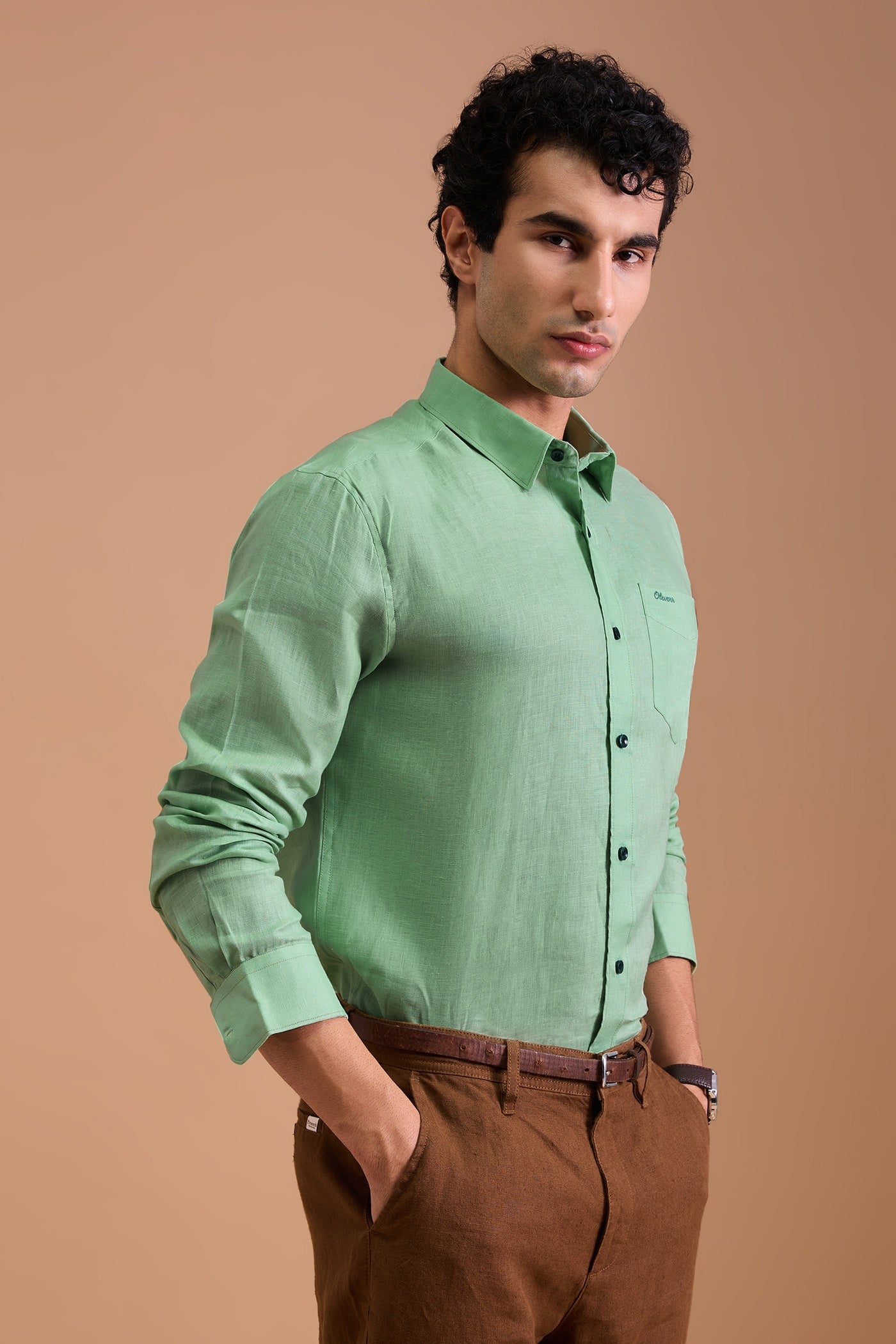 CERVO- MENS PREMIUM 100% LINEN MINT GREEN SOLID REGULAR FIT SHIRT
