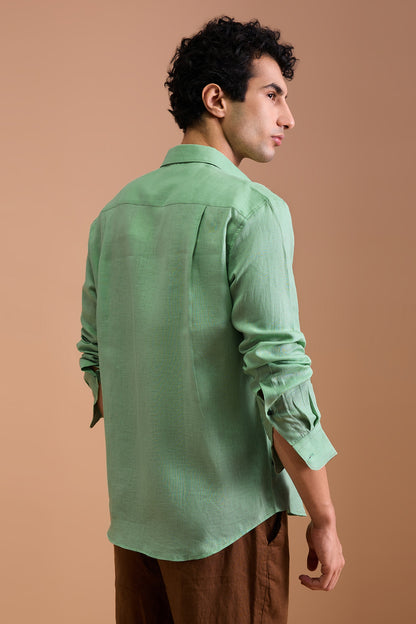 CERVO- MENS PREMIUM 100% LINEN MINT GREEN SOLID REGULAR FIT SHIRT
