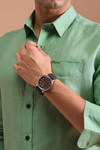 CERVO- MENS PREMIUM 100% LINEN MINT GREEN SOLID REGULAR FIT SHIRT