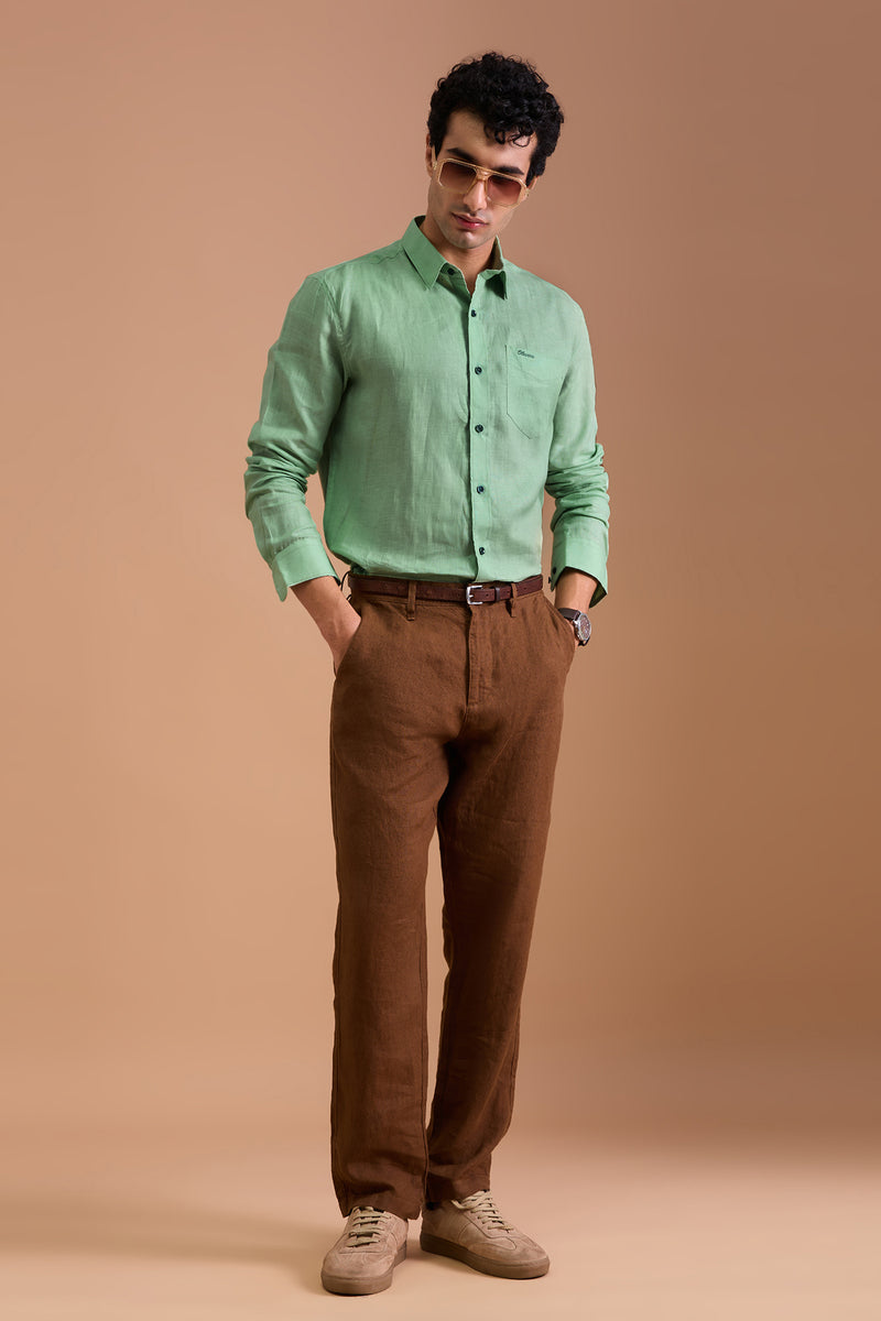 CERVO- MENS PREMIUM 100% LINEN MINT GREEN SOLID REGULAR FIT SHIRT
