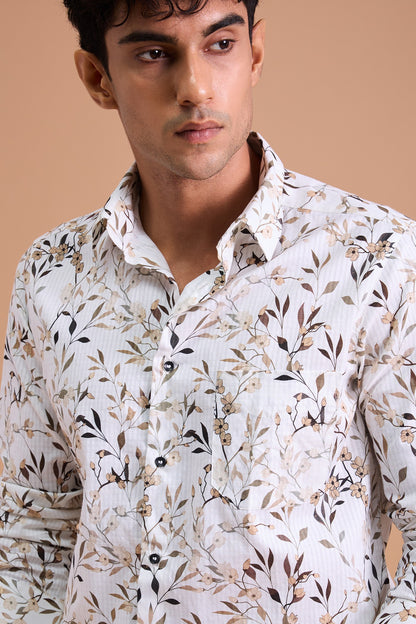 AVEL- MEN AVEL PREMIUM COTTON BEIGE PRINTED CASUAL SLIM FIT SHIRT