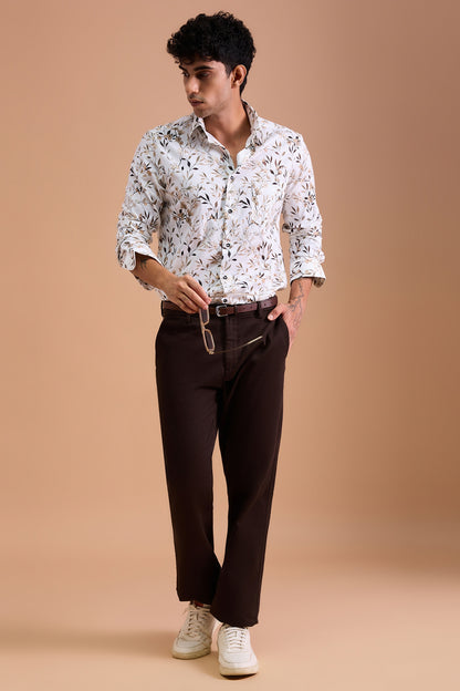 AVEL- MEN AVEL PREMIUM COTTON BEIGE PRINTED CASUAL SLIM FIT SHIRT