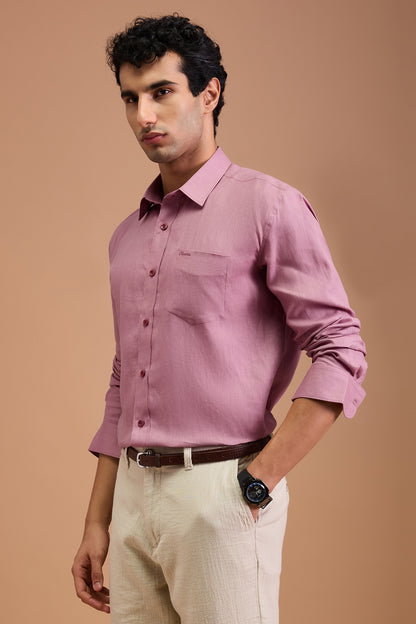ELYSIAN- MENS PREMIUM LINEN ROSE PINK SOLID REGULAR FT SHIRT