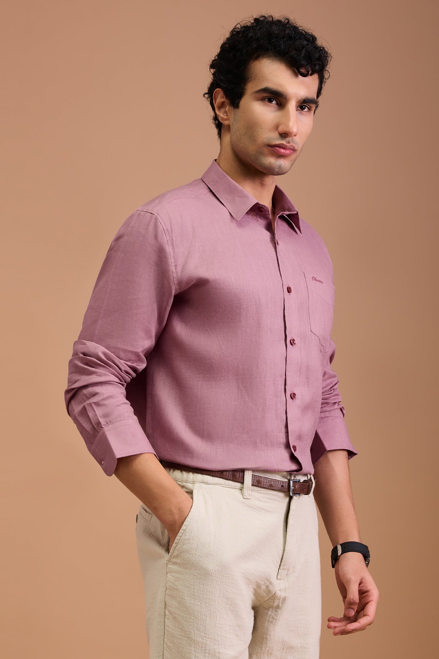 ELYSIAN- MENS PREMIUM LINEN ROSE PINK SOLID REGULAR FT SHIRT