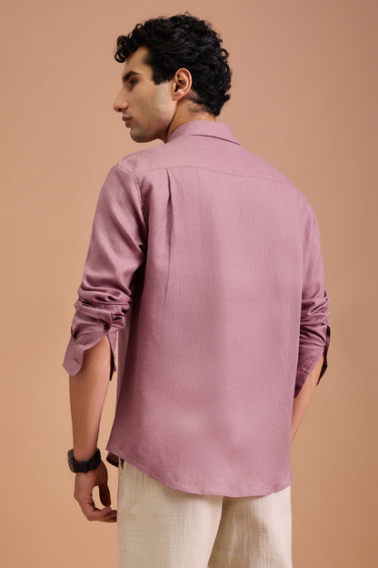 ELYSIAN- MENS PREMIUM LINEN ROSE PINK SOLID REGULAR FT SHIRT