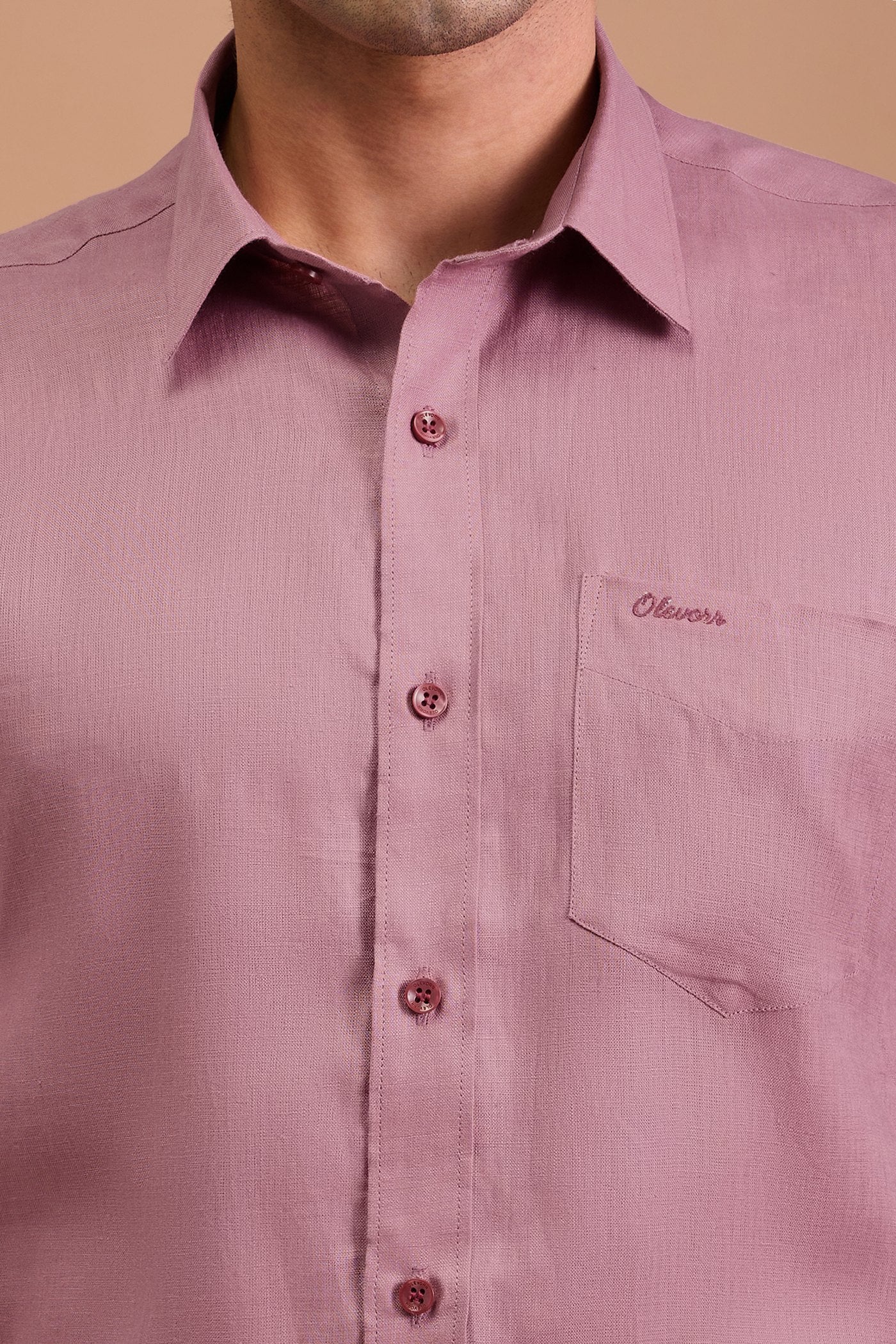 ELYSIAN- MENS PREMIUM LINEN ROSE PINK SOLID REGULAR FT SHIRT