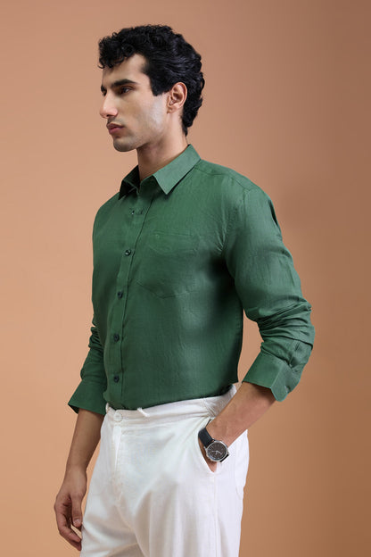 NILO- MENS PREMIUM 100% LINEN SAGE GREEN SOLID REGULAR FIT SHIRT