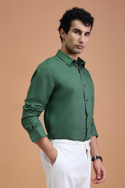 NILO- MENS PREMIUM 100% LINEN SAGE GREEN SOLID REGULAR FIT SHIRT