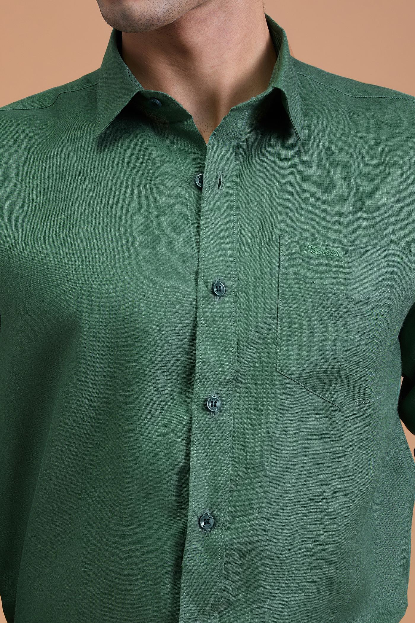 NILO- MENS PREMIUM 100% LINEN SAGE GREEN SOLID REGULAR FIT SHIRT