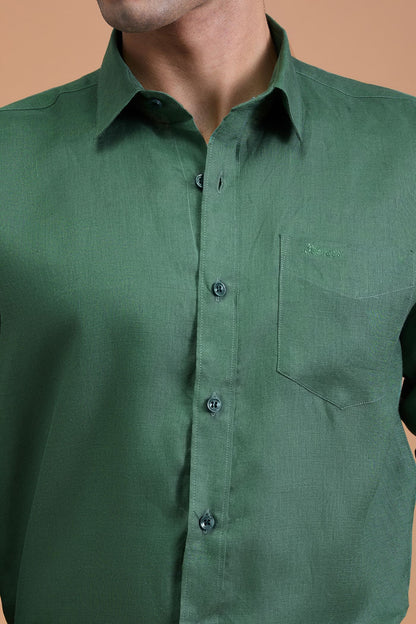 NILO- MENS PREMIUM 100% LINEN SAGE GREEN SOLID REGULAR FIT SHIRT