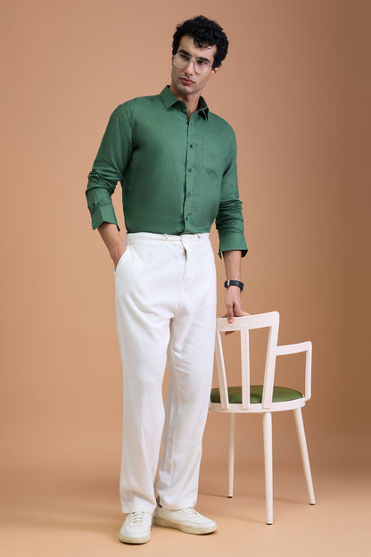 NILO- MENS PREMIUM 100% LINEN SAGE GREEN SOLID REGULAR FIT SHIRT