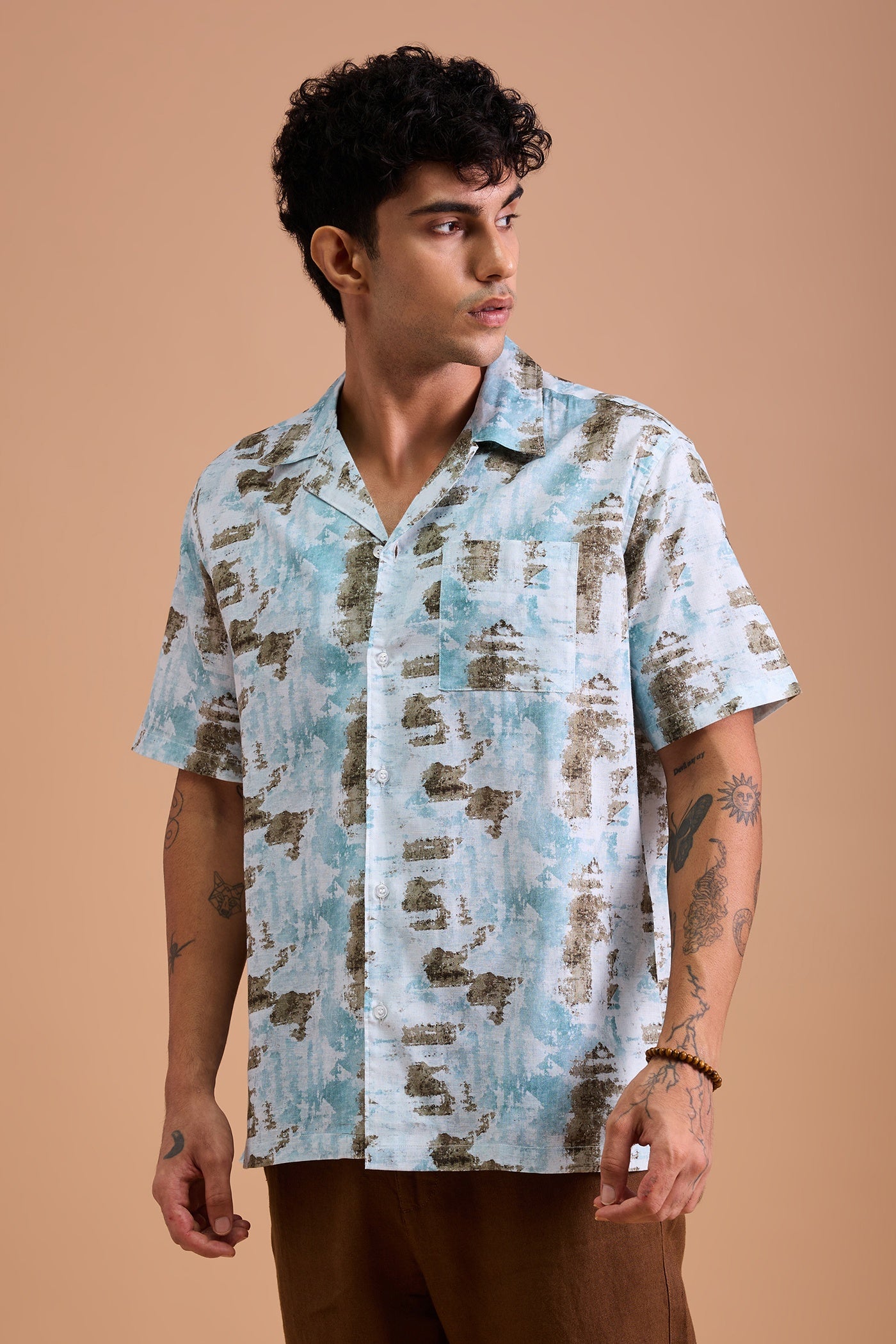 ATHOS- MENS ATHOS PREMIUM COTTON BLEND PRINTED CASUAL RELAXED FIT CUBAN SHIRT