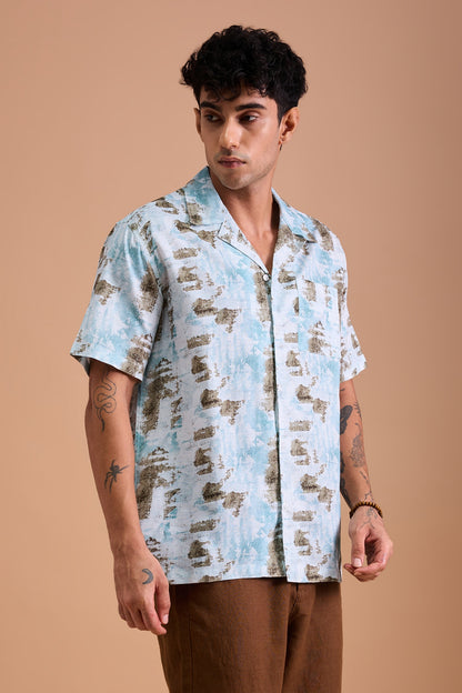 ATHOS- MENS ATHOS PREMIUM COTTON BLEND PRINTED CASUAL RELAXED FIT CUBAN SHIRT
