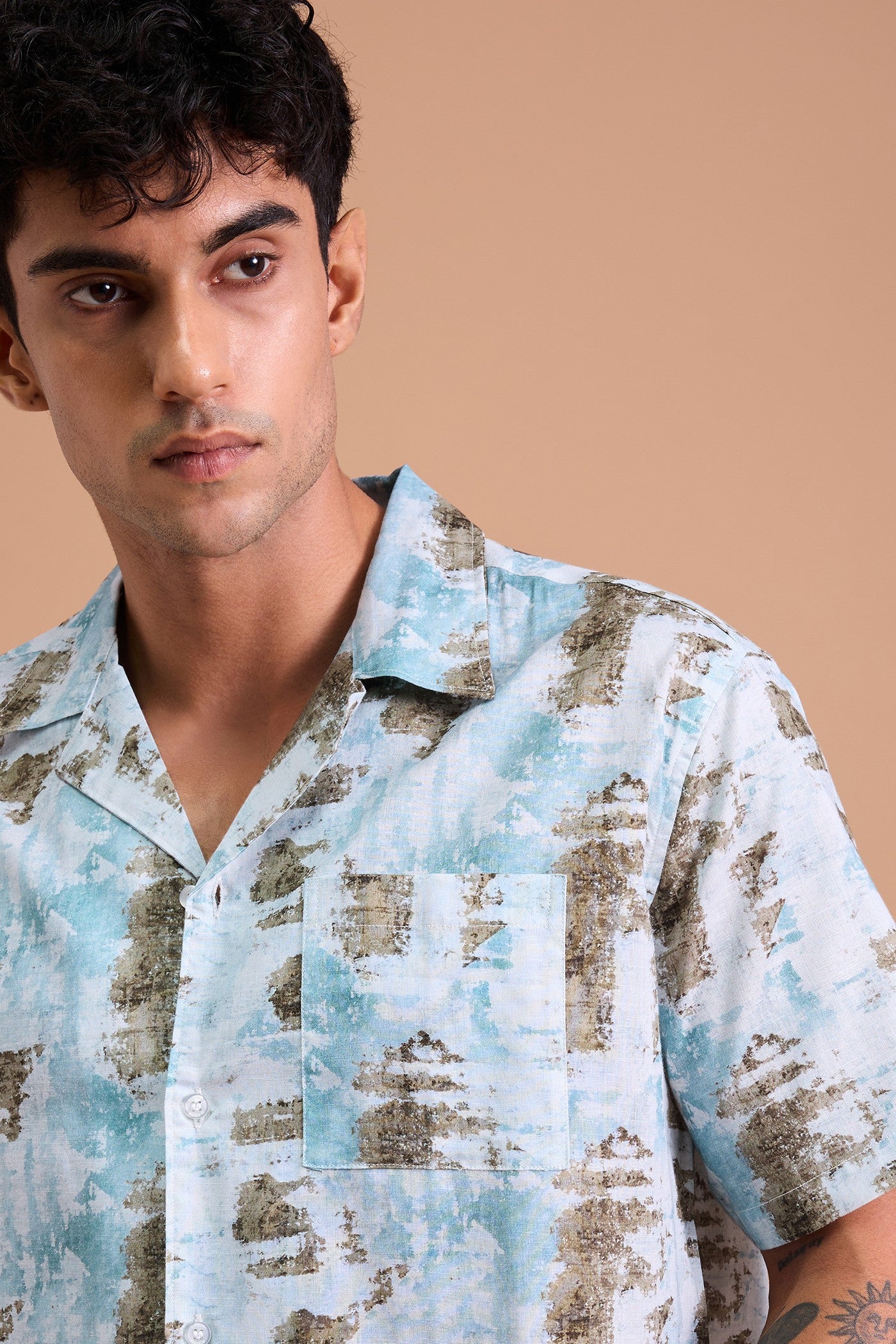 ATHOS- MENS ATHOS PREMIUM COTTON BLEND PRINTED CASUAL RELAXED FIT CUBAN SHIRT