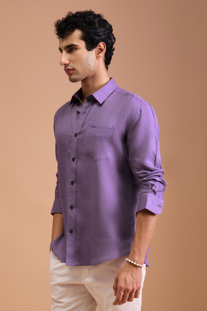 BRUME- MENS PREMIUM LINEN LAVENDER SOLID REGULAR FIT SHIRT