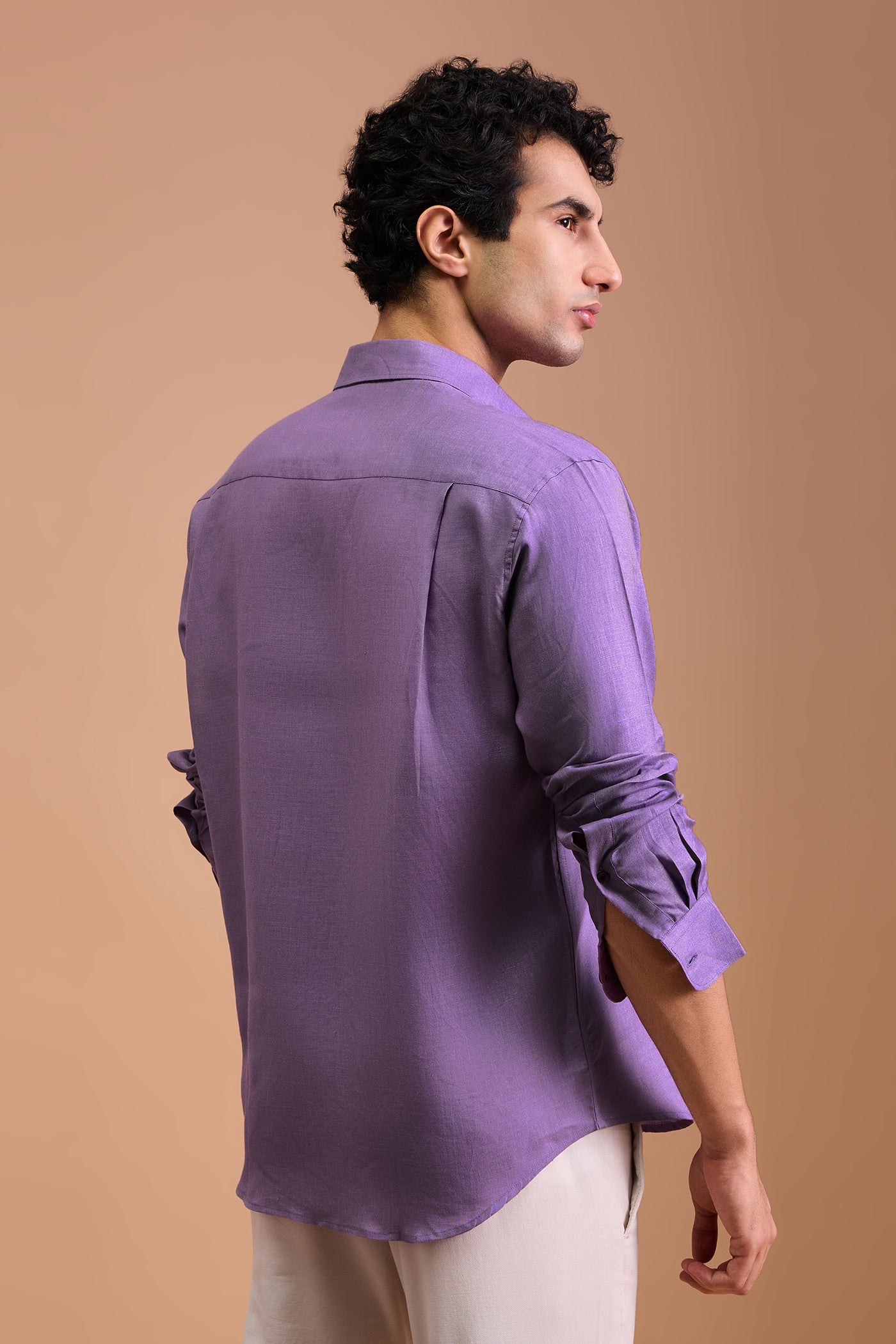 BRUME- MENS PREMIUM LINEN LAVENDER SOLID REGULAR FIT SHIRT