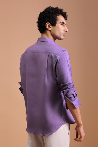 BRUME- MENS PREMIUM LINEN LAVENDER SOLID REGULAR FIT SHIRT