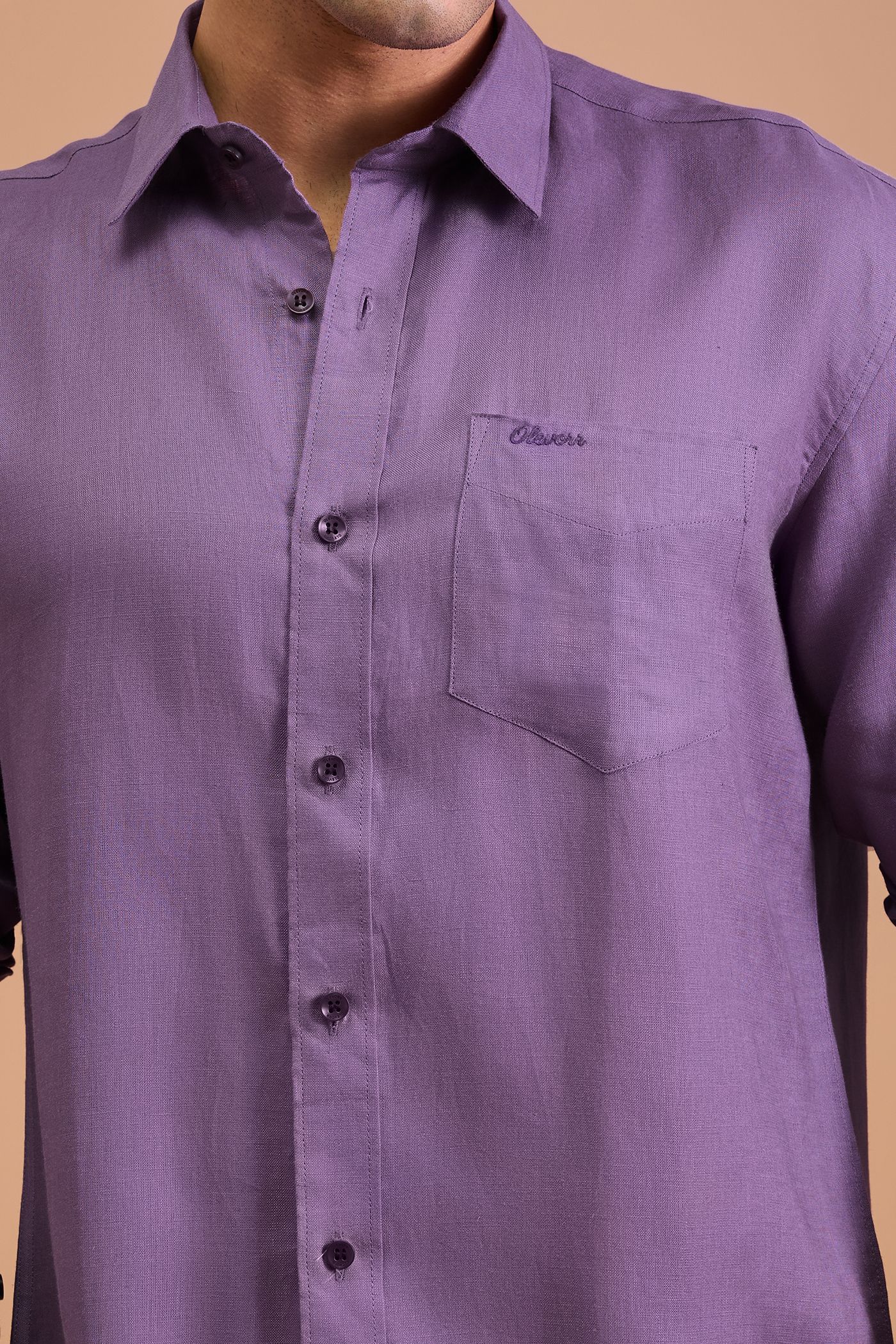 BRUME- MENS PREMIUM LINEN LAVENDER SOLID REGULAR FIT SHIRT
