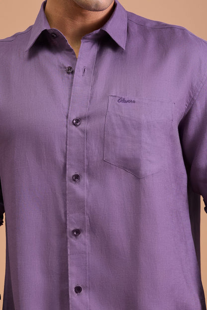 BRUME- MENS PREMIUM LINEN LAVENDER SOLID REGULAR FIT SHIRT