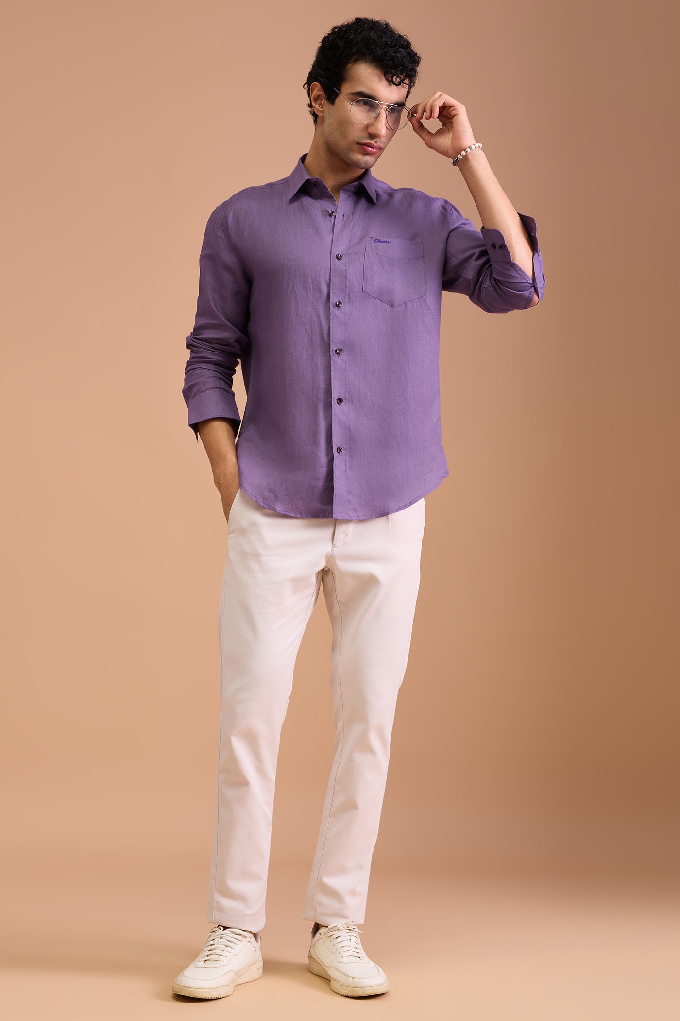 BRUME- MENS PREMIUM LINEN LAVENDER SOLID REGULAR FIT SHIRT