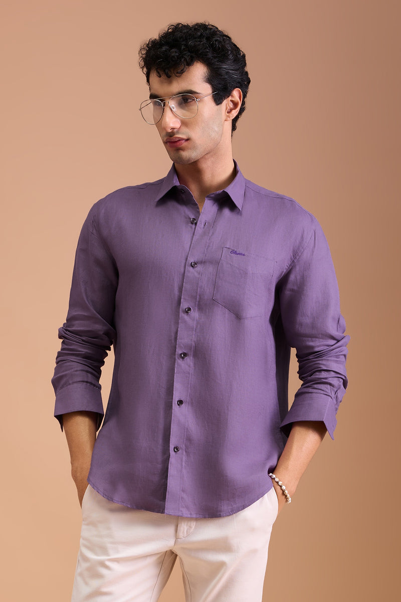 BRUME- MENS PREMIUM LINEN LAVENDER SOLID REGULAR FIT SHIRT