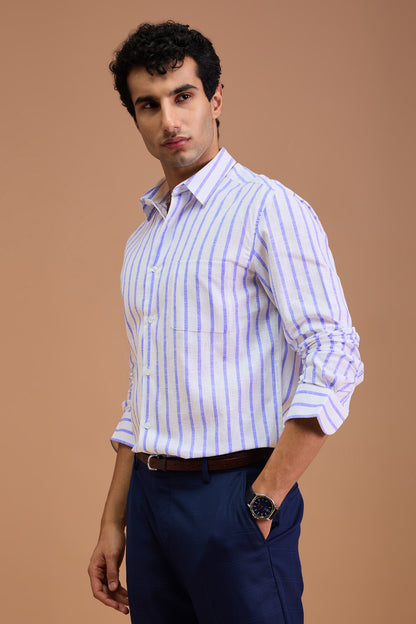 NAXOS- MENS PREMIUM COTTON BLEND DARK BLUE STRIPED REGULAR FIT SHIRT