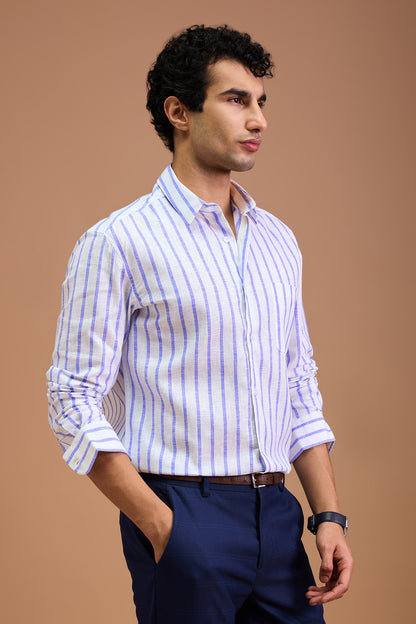 NAXOS- MENS PREMIUM COTTON BLEND DARK BLUE STRIPED REGULAR FIT SHIRT
