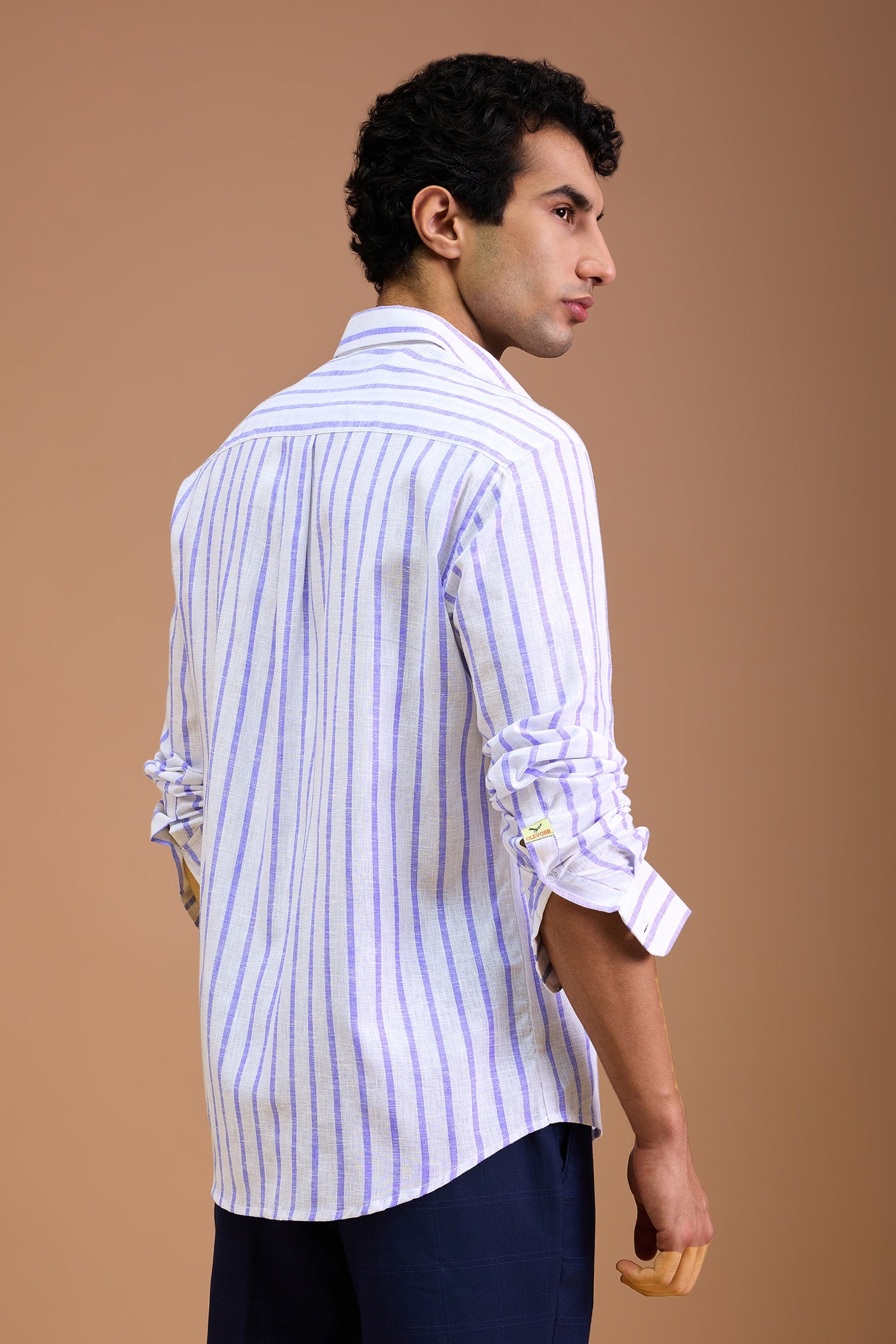NAXOS- MENS PREMIUM COTTON BLEND DARK BLUE STRIPED REGULAR FIT SHIRT