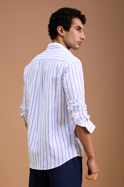NAXOS- MENS PREMIUM COTTON BLEND DARK BLUE STRIPED REGULAR FIT SHIRT